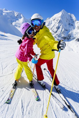 Ski, winter, ski lesson - female skiers on ski run