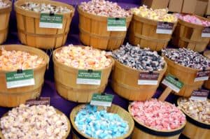 baskets filled with salt water taffy for sale